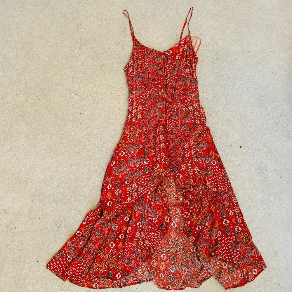 Red Floral Front Button-Down Dress